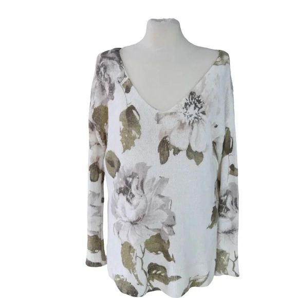 *FLAW* Abercrombie & Fitch Women's Sweater XS Floral Cream Oversize Wool Blend - Picture 1 of 11